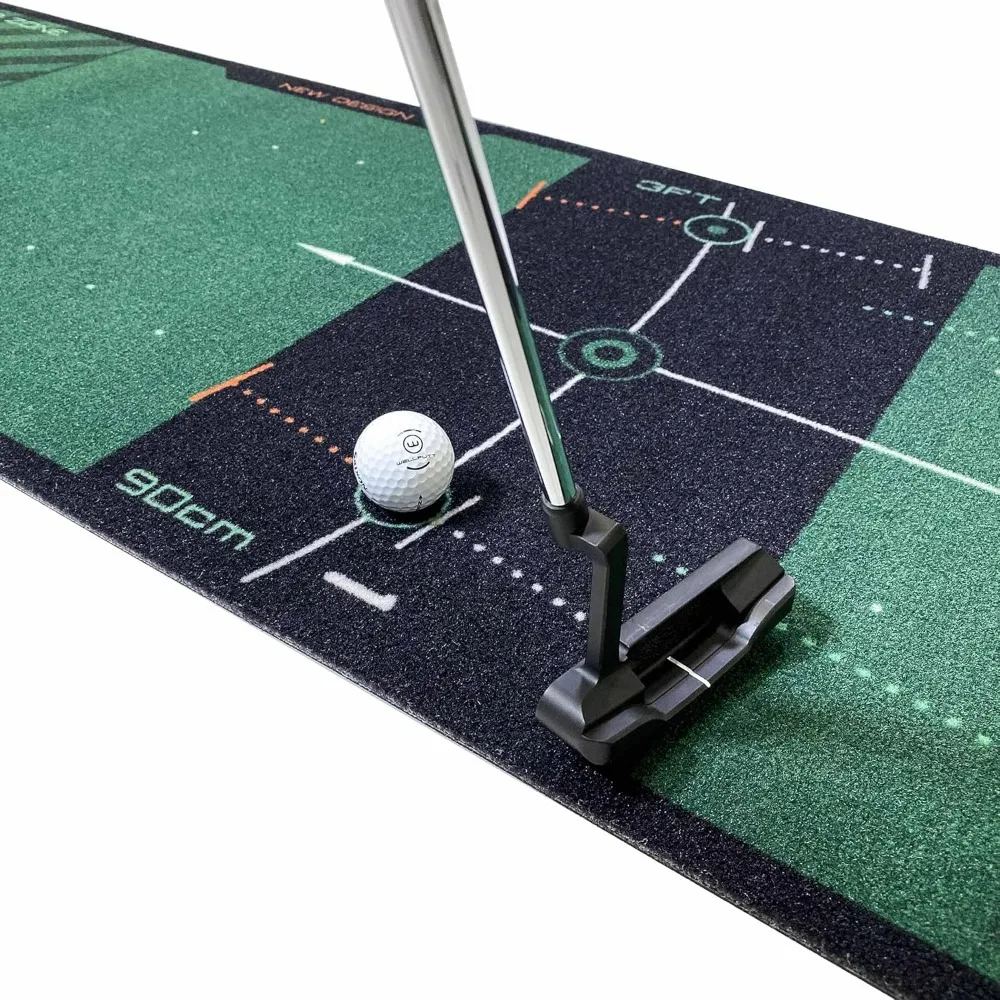 Golf Putting Training Mat - 13ft Green, Multiple visual aids for body and putter alignment, stroke amplitude and eye positioning