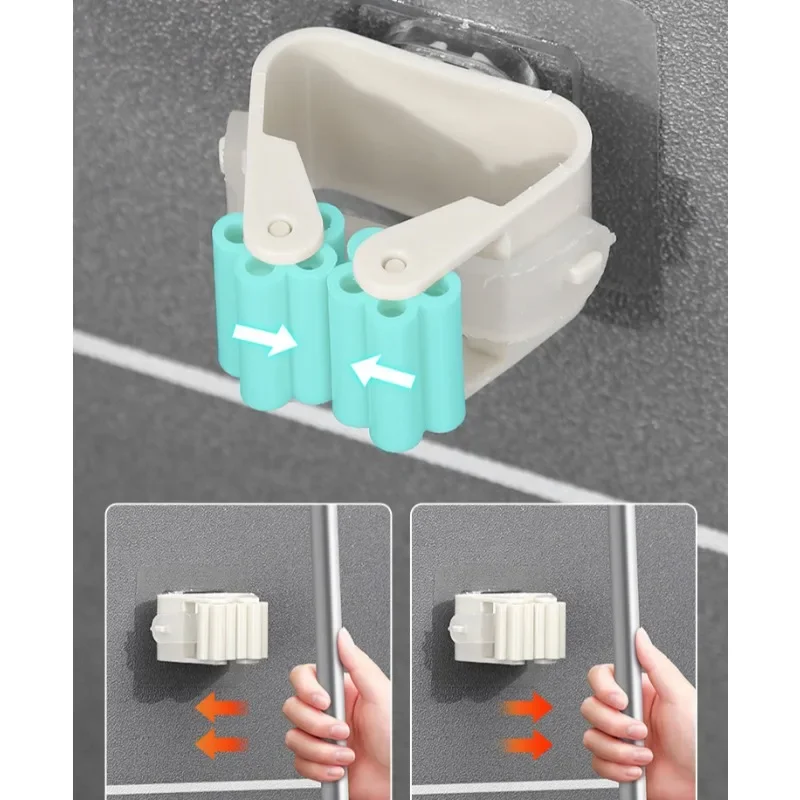 Wall Mounted Mop Organizer Holder Adhesive Multi-Purpose Hooks Brush Broom Hanger Kitchen Bathroom Strong Hooks Household Tool