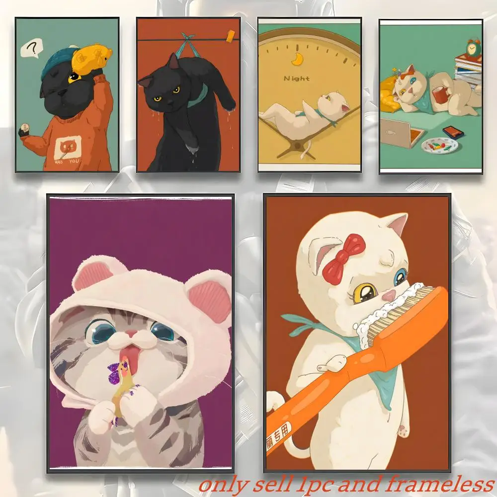 Cafes hotels fun fascinated by cats Poster Gift with prints Home bedroom living room decoration promotion and display