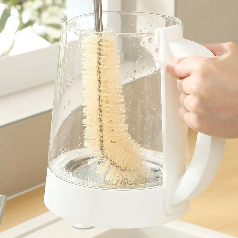 Kitchen Cleaning Brush L-shaped Coffee Tea Glass Cup Baby Bottle Brush Hangable Wooden Long Handle Cleaner Gadgets