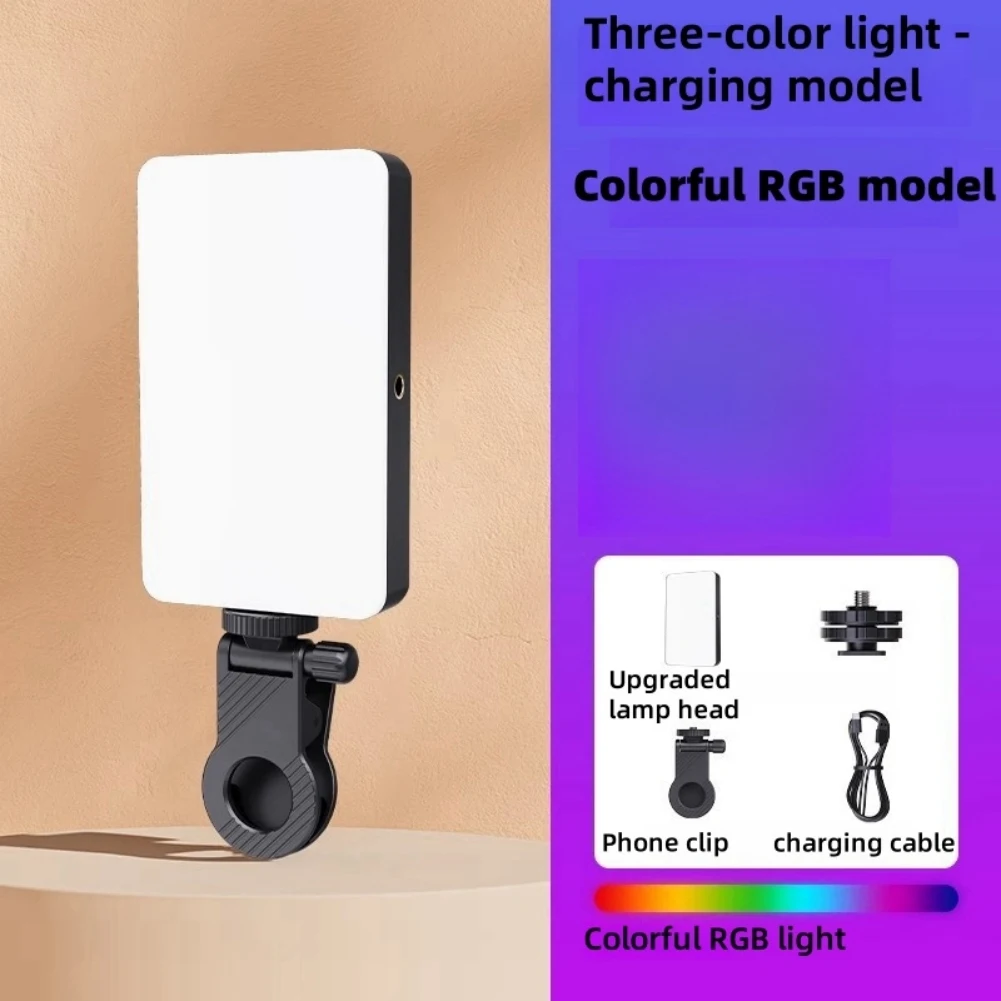 Full Color LED Selfie Light Clip, Luz de Vídeo, Luz de Preenchimento Recarregável, Brilho Ajustável para Maquiagem Vlog, 1 ABS, 2000mAh