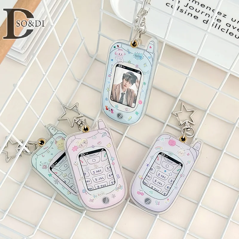 School Stationery DIY Accessories Kawaii Acrylic Mobile Phone Shape 1 Inch Photocard Holder Card Photo Holder Bag Pendant