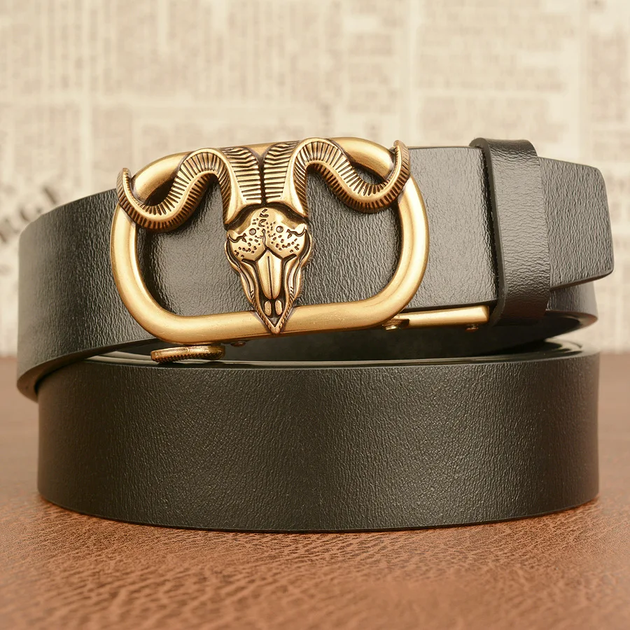 

Sheep zodiac automatic buckle men's belt, fashionable and personalized casual belt, cowhide pants belt