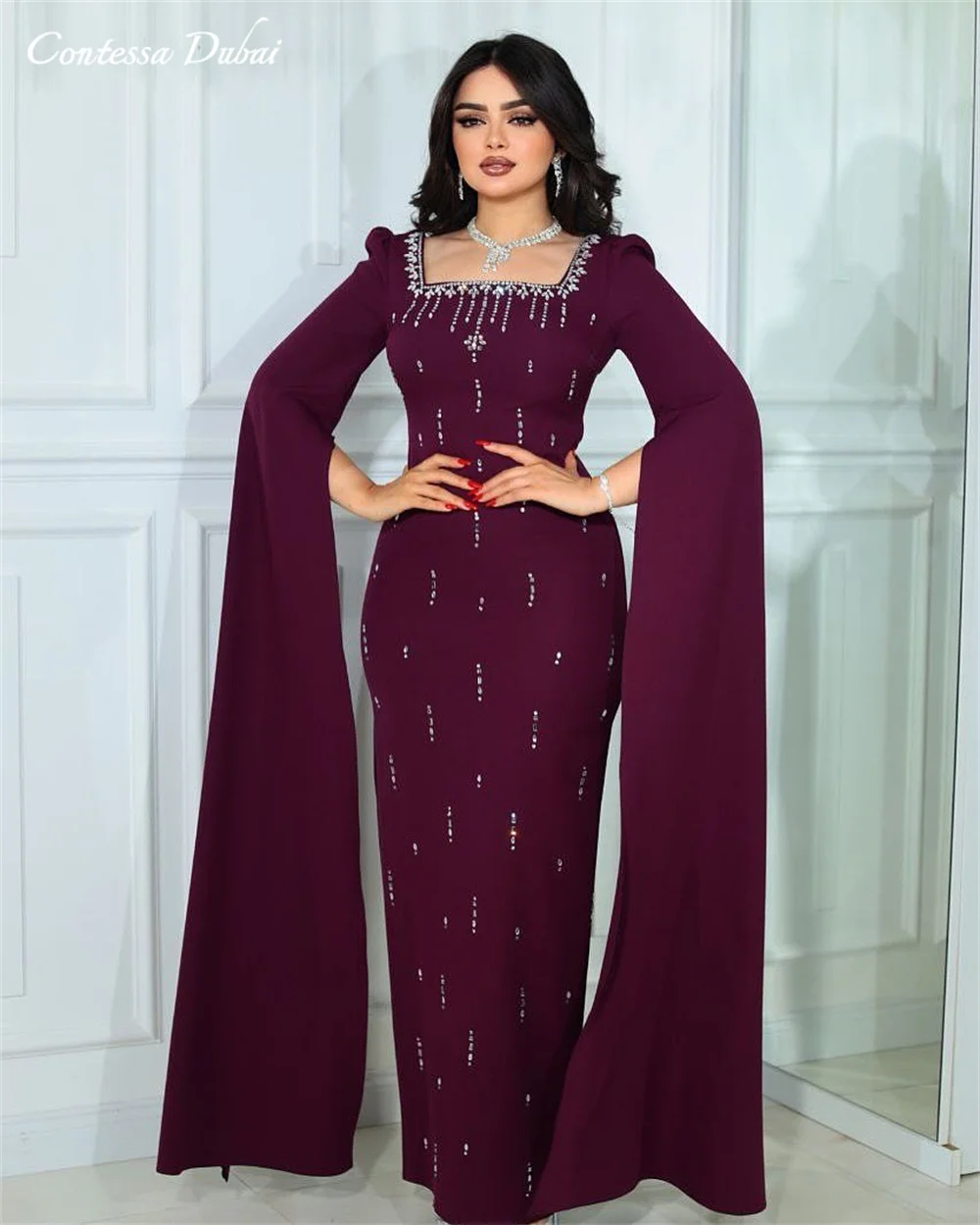 

Платье для выпускного вечера Contessa Dubai на заказ с элегантным длинным рукавом Vestidos de noche с квадратным воротником Вечернее платье 2025