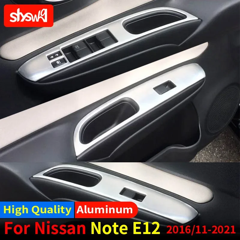 For NISSAN 2016 NOTE E-POWER E12 Automotive Interior P/W Panel Window Switch Panel Cover Trim High Grade Aluminum Accessories