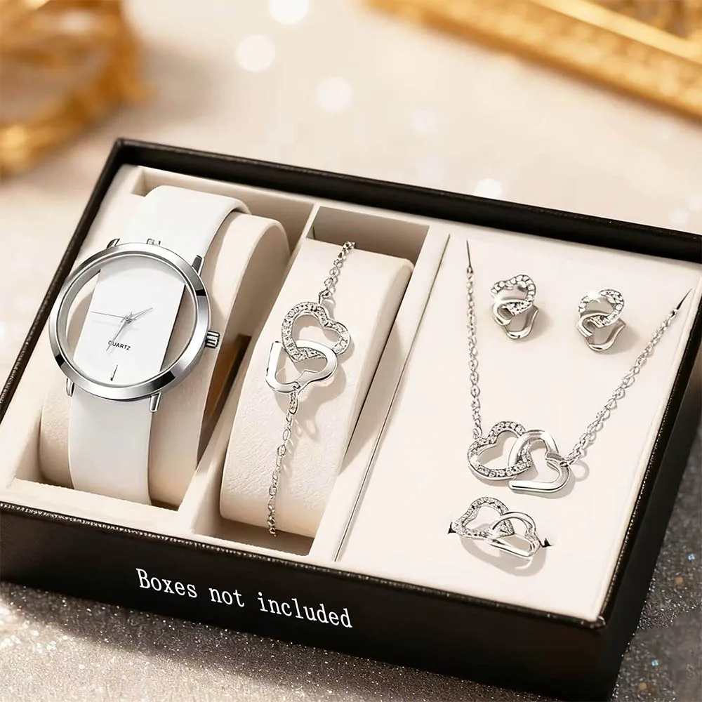 6PCS elegant ladies' round dial quartz watches with bracelet accessories set, suitable for daily wear