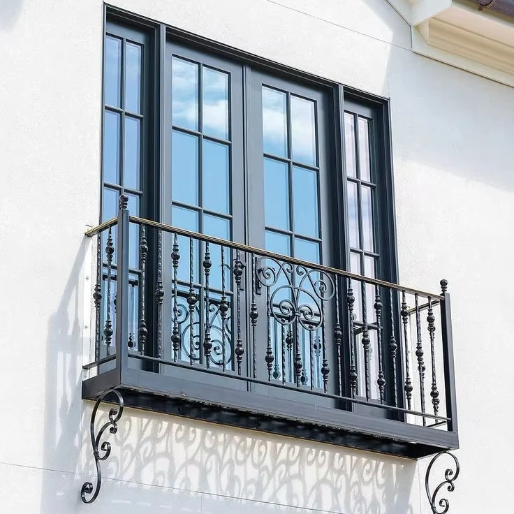 التخصيص درابزين شرفة الحديد المطاوع الحديثة | درابزين مسحوق مضاد للصدأ مع مسامير أمان للشرفات والسلالم #1