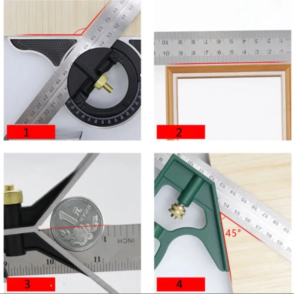 

Portable 180 Degree Combination Angle Ruler Movable Stainless Steel Square Protractor 300mm 3 In 1 Right Angle Ruler Carpentry