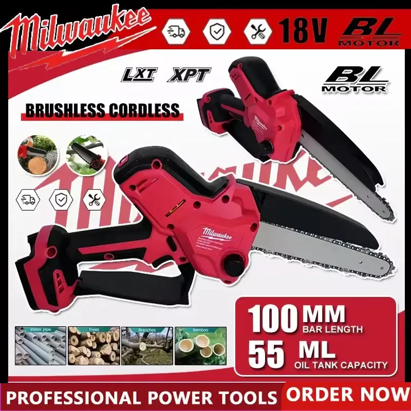 

Milwaukee High-power Chainsaw 8 Inch Auto Oiler Brushless Electric Chain Saw Pruning Wood Cutting Power Tools For 18V Battery