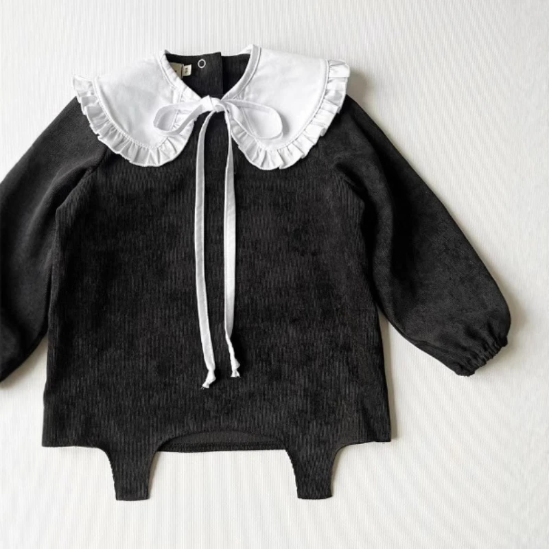 Fashionable 2025ins Children's Spring Velvet Matching Set with Irregular Trim Top and British Style Skirt for Girls