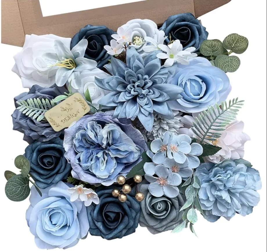 

Розы Искусственные цветы Синий искусственный цветок оптом для DIY Свадебный букет Свадебный детский душ Центральные украшения стола