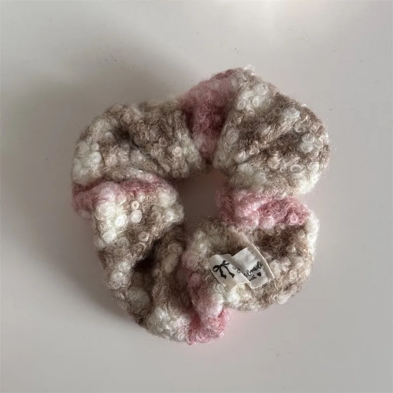 Colored Plush Knitted Scrunchies Female Advanced Sense Large Fluffy Sweet Hair Band Hair Rope Hair Accessories For Women