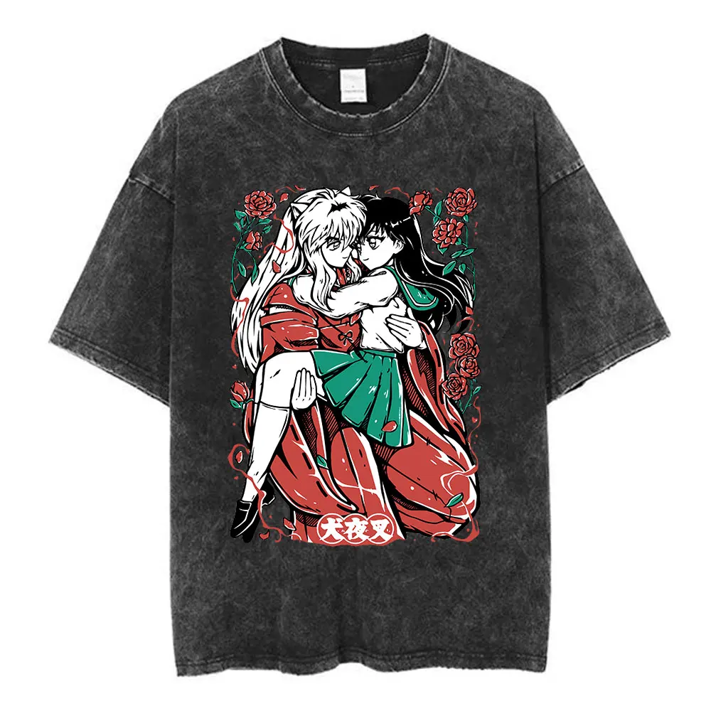 

Аниме Demon Inuyasha мытая винтажная футболка Sesshoumaru Higurashi Kagome футболка мужские с коротким рукавом большие футболки для пар