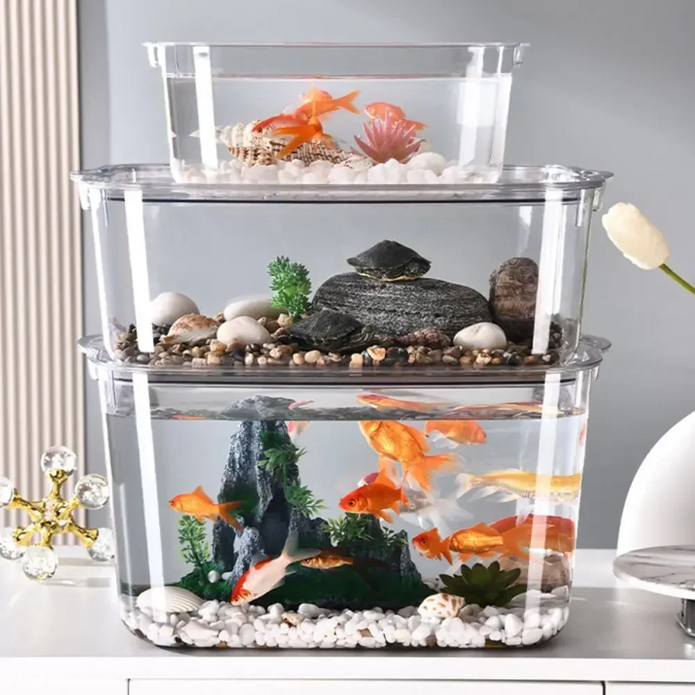 Transparent Desktop Goldfish Bowl Fall Prevention Hydroponic Planter Fish Tank Office Fish Shrimp Turtle Water Tank Accessories