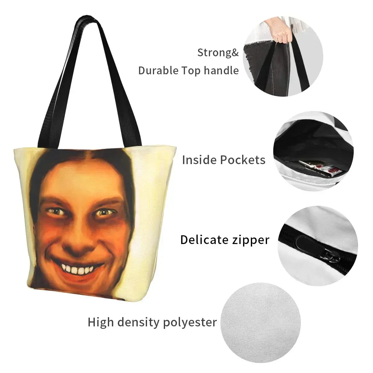 Funny Printed Aphex Twin Shopping Tote Bag Portable Canvas Shopper Shoulder Handbag