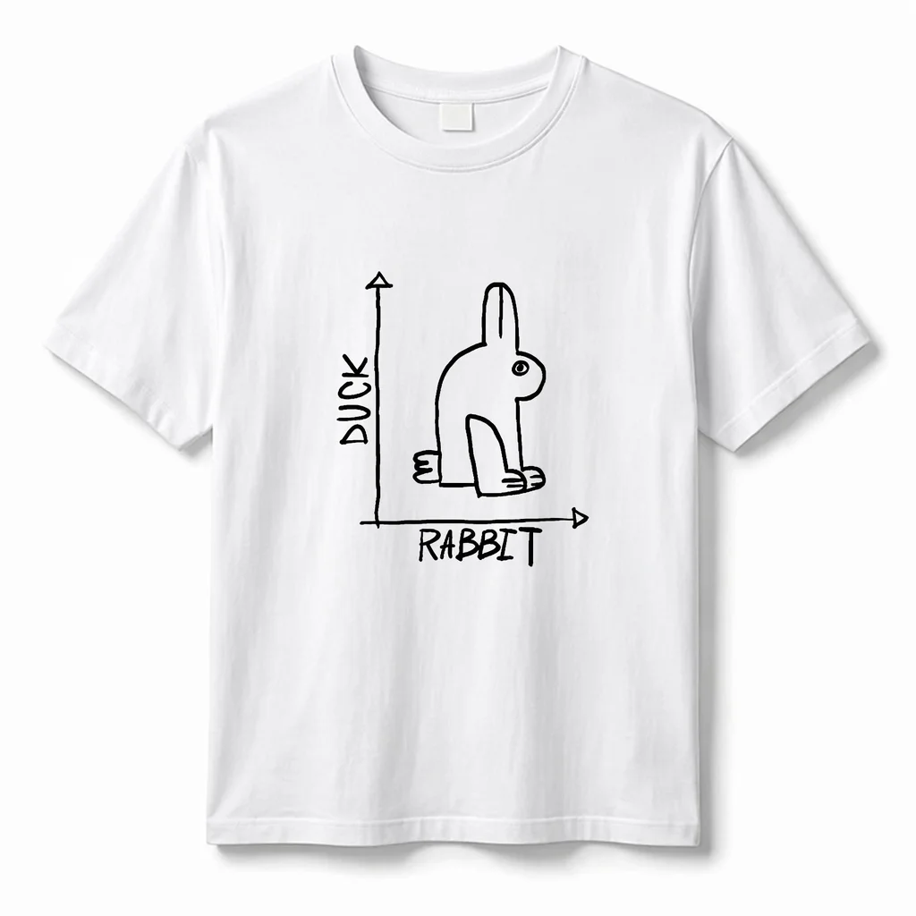 Duck Rabbit Vision T-shirt 100% pure cotton fun pattern T-shirt women's short sleeved round neck psychology art shirt