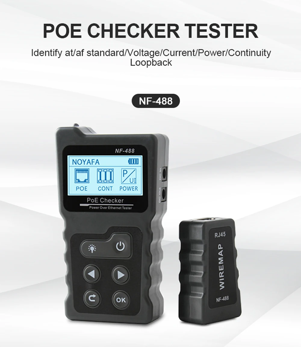 NOYAFA NF-488 LCD-Netzwerk-PoE-Tester für Ethernet Cat5 Cat6 LAN-Kabel, Schleifentestgerät – Detail 1