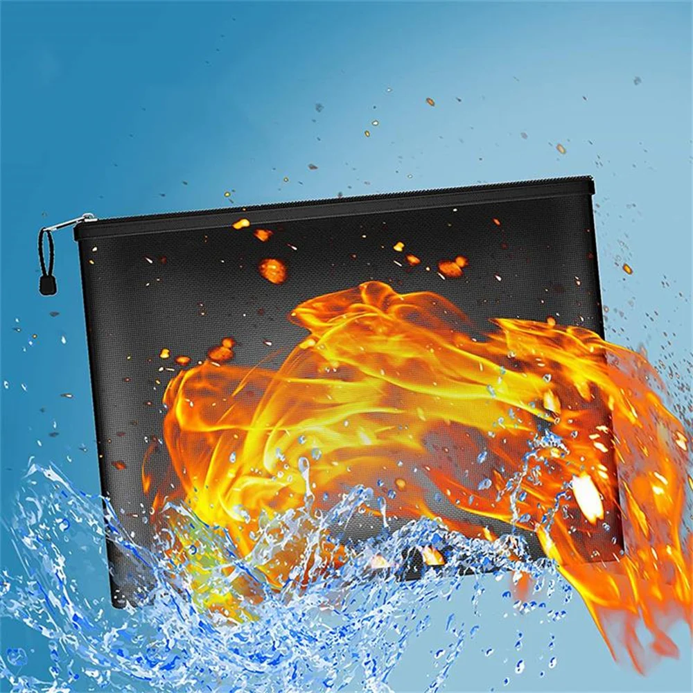 Waterproof And Fireproof Document Bag Money Bags Fire Safe Storage Pouch With Zipper Cash File Envelope Holder For Home Office