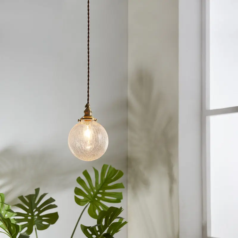 Nordic Retro Ice Crack Glass Pendant Light LED Creative Transparent Lampshade Restaurant Bar Counter Entrance Bedside Hang Lamps