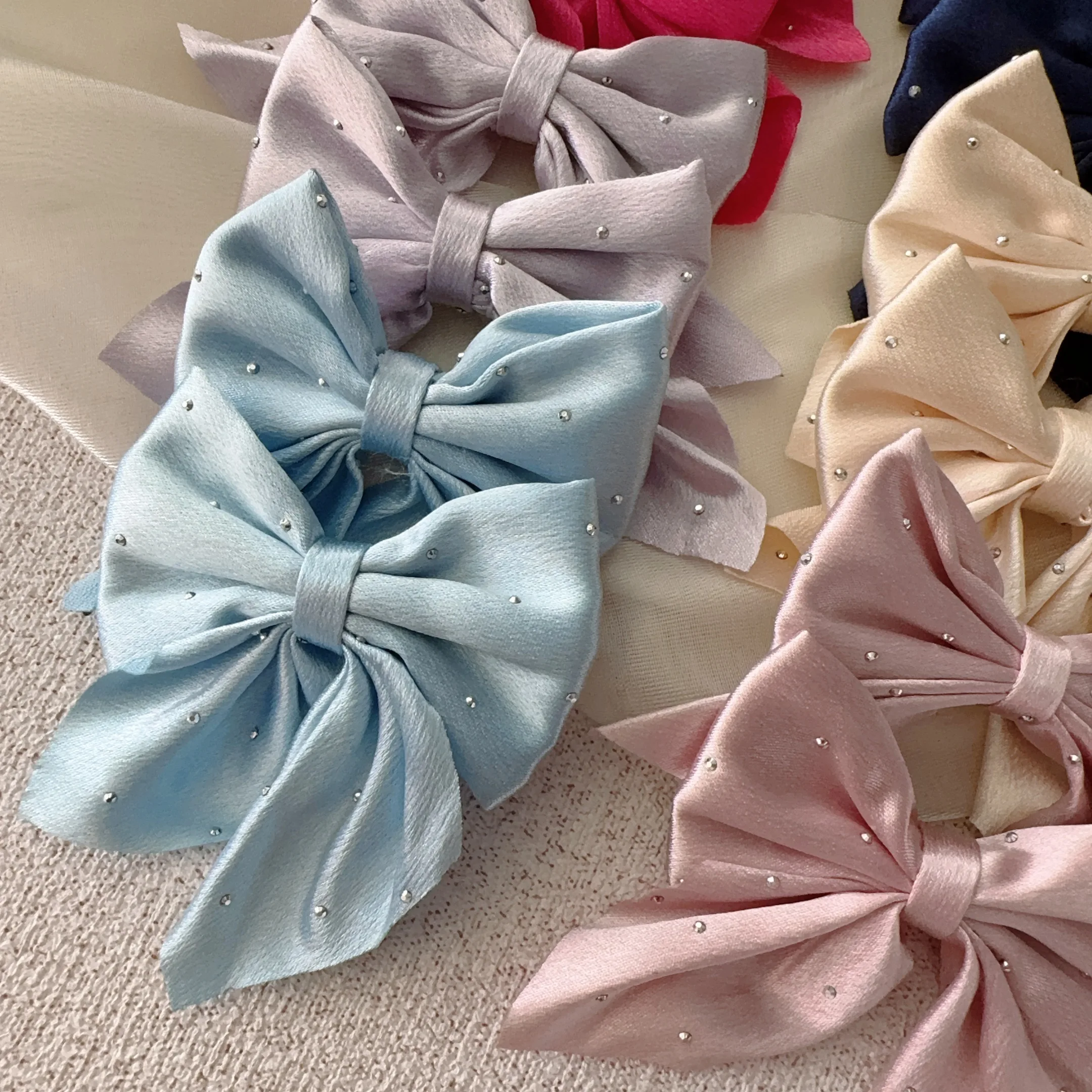 2/4Pcs New Chiffon Ribbon Hairpin Woman Girls Dots Bowknot Starry Barrette Bow Back Head Hair Clip Headwear Hair Accessories