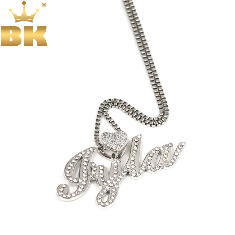 

TBTK Custom Stainless Steel Name Box Chain Personalized Heart Letters Pendant Necklace Accessories For Men Women Jewelry