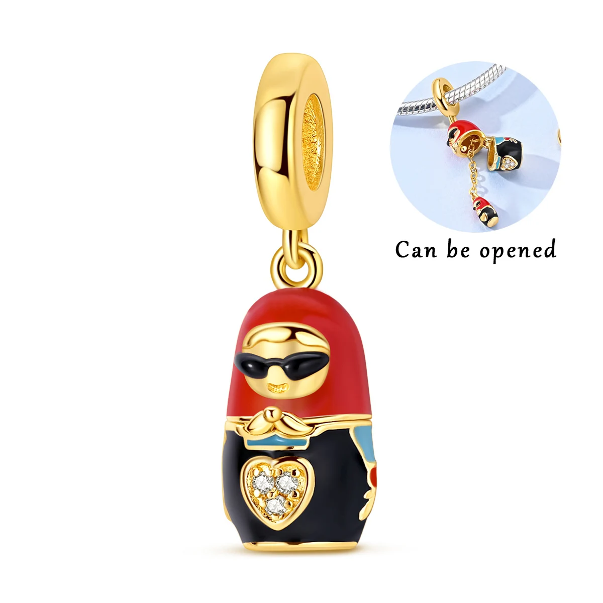 925 Sterling Silver Pendant Golden Russian Nesting Doll Charm For Women Fit Original Bracelet Making Fashion Jewelry