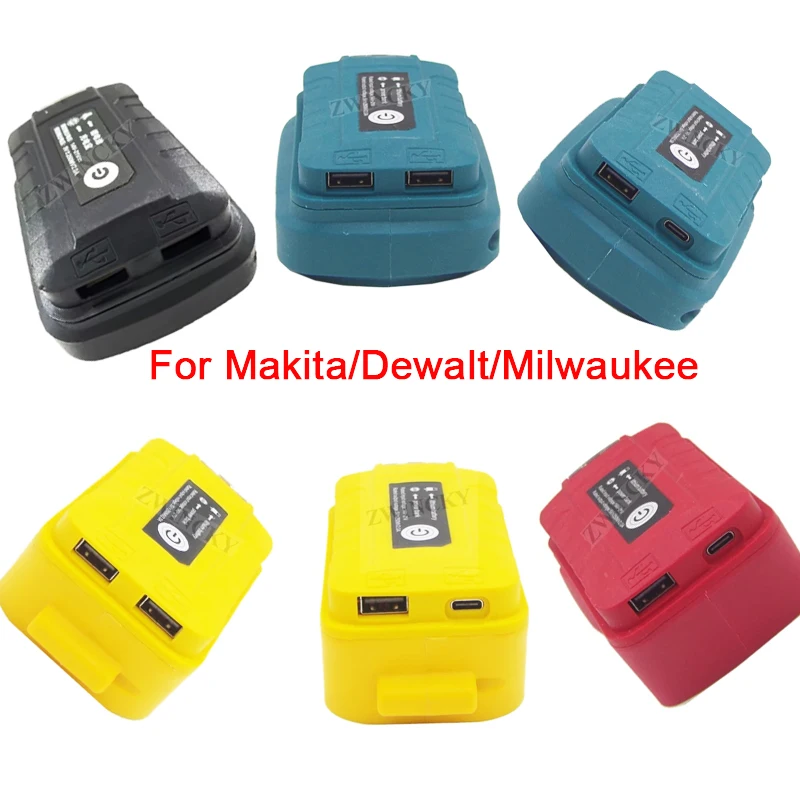 Fast charging Power bank Adapter For Makita/Dewalt/Milwaukee 18V Battery USB or Type-c Port for Phone charger withLED Light