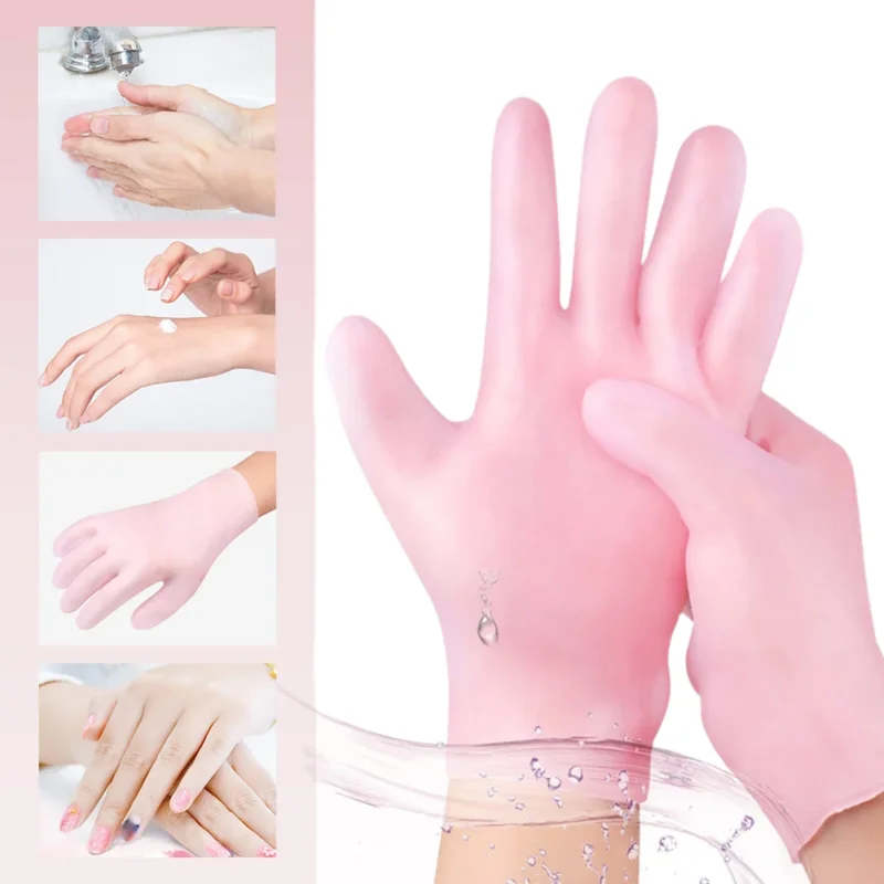 1set Elastic Silicone Foot Socks and Hand Gloves Set Prevent Drying Cracking Feet Skin Care Reusable Moisturizing Spa Kit