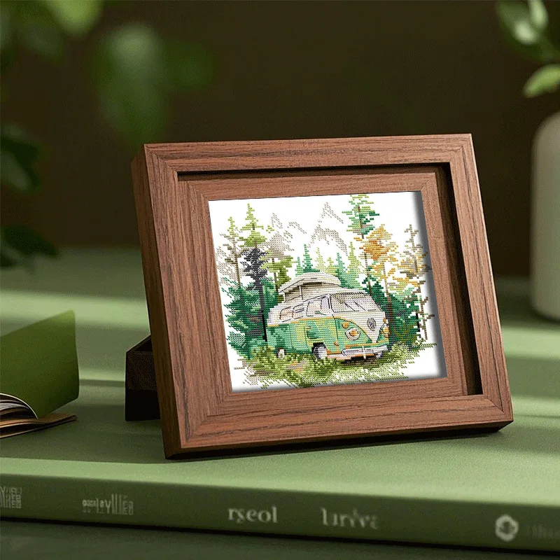 

Maydear Full Cross Stitch Kit, 11CT/14CT/16CT/9CT Aida Fabric Set-Go on road trip in the forest