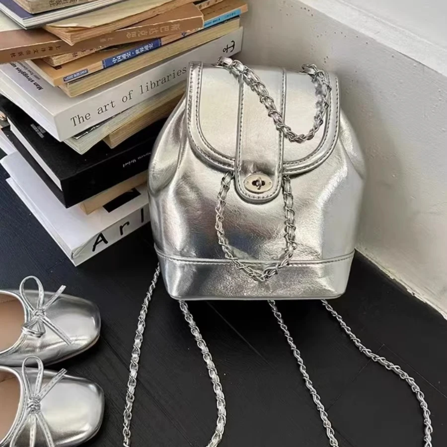 

Корейская весенне-летняя мини-сумка через плечо с цепочкой, женский рюкзак из вощеной кожи с одной лямкой, однотонный, из других материалов