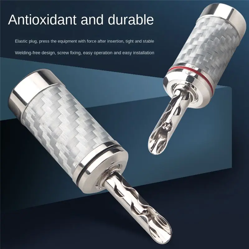 A64K 4PCS Banana Plugs HIFI DIY Carbon Fiber Electrical Audio Speaker Cable Banana Connector Plug White