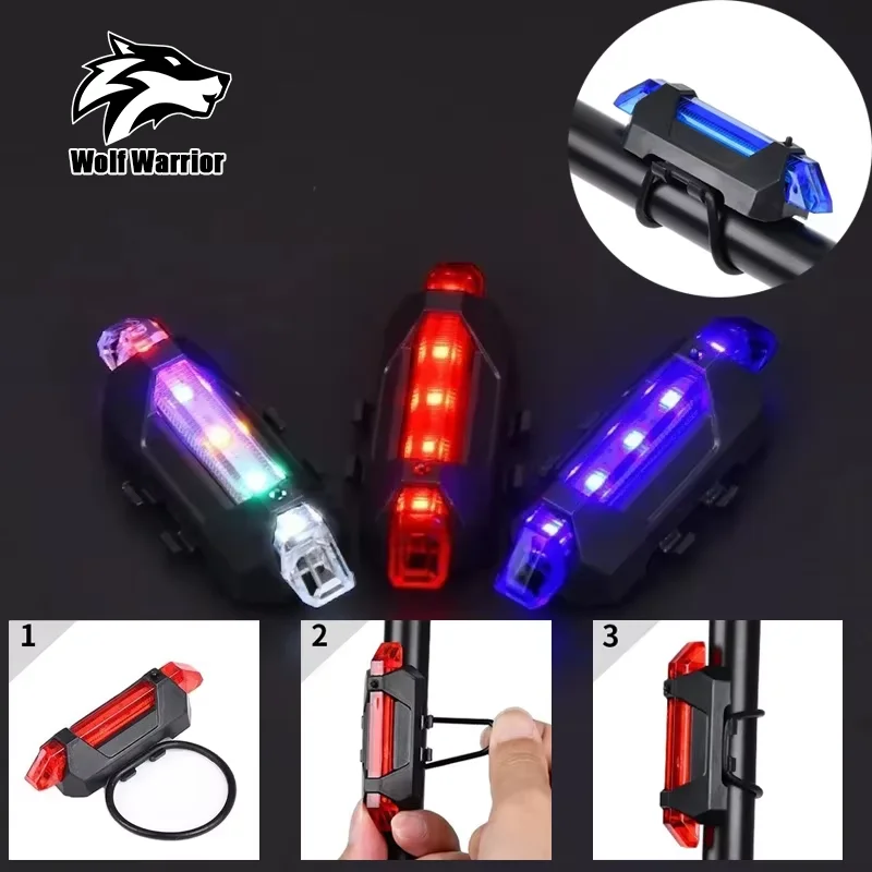 

Rechargeable LED Bicycle Tail Light Mountain bike safety warning front and rear Flashing Lamp Waterproof night riding accessory