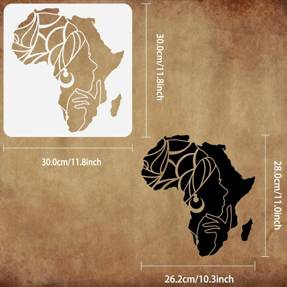Stensil wanita 11.8x11.8 inci templat gambar hewan peliharaan stensil peta Afrika Hollow Out lukisan stensil dapat dicuci