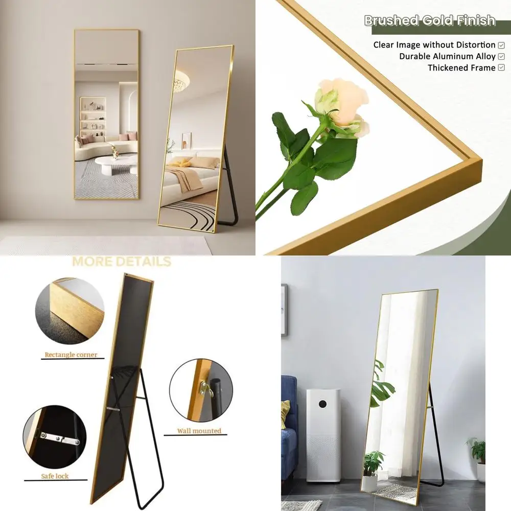 Grande espelho independente de comprimento total com suporte, 64 x 21, espelho de parede de chão para quarto, espelho de corpo inteiro