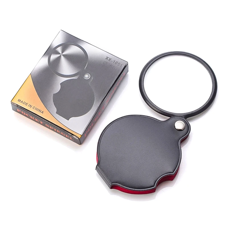 8X Small Pocket Magnify Glass Premium Folding Mini Magnifying Glass with Rotating Protective Leather Sheath Gift Drop Shipping