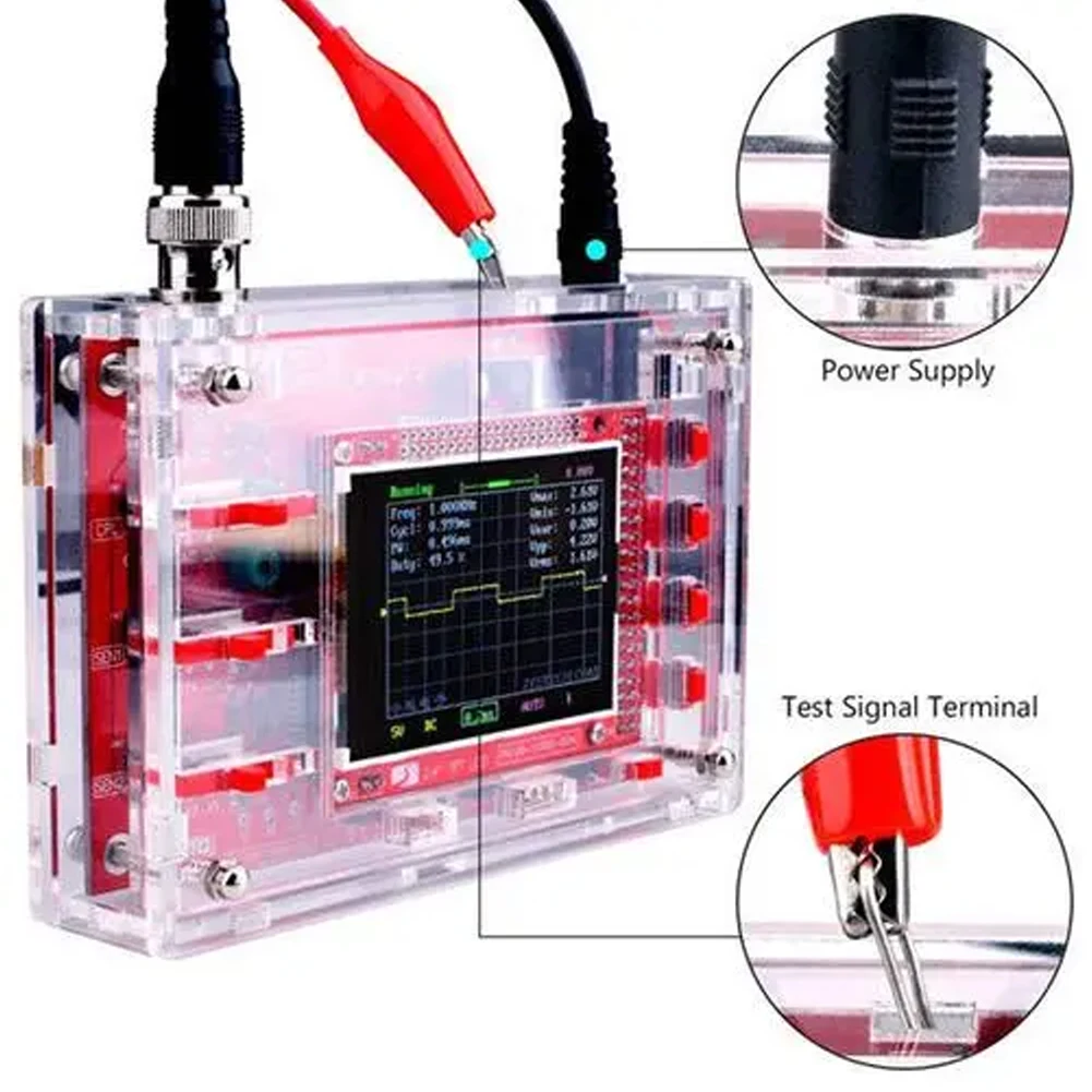 DIY Mini Oscilloscope 2.4" TFT 1MSPS LCD Display Digital Oscilloscope Kit Handheld Pocket Sized Acrylic Case Fully Assembled