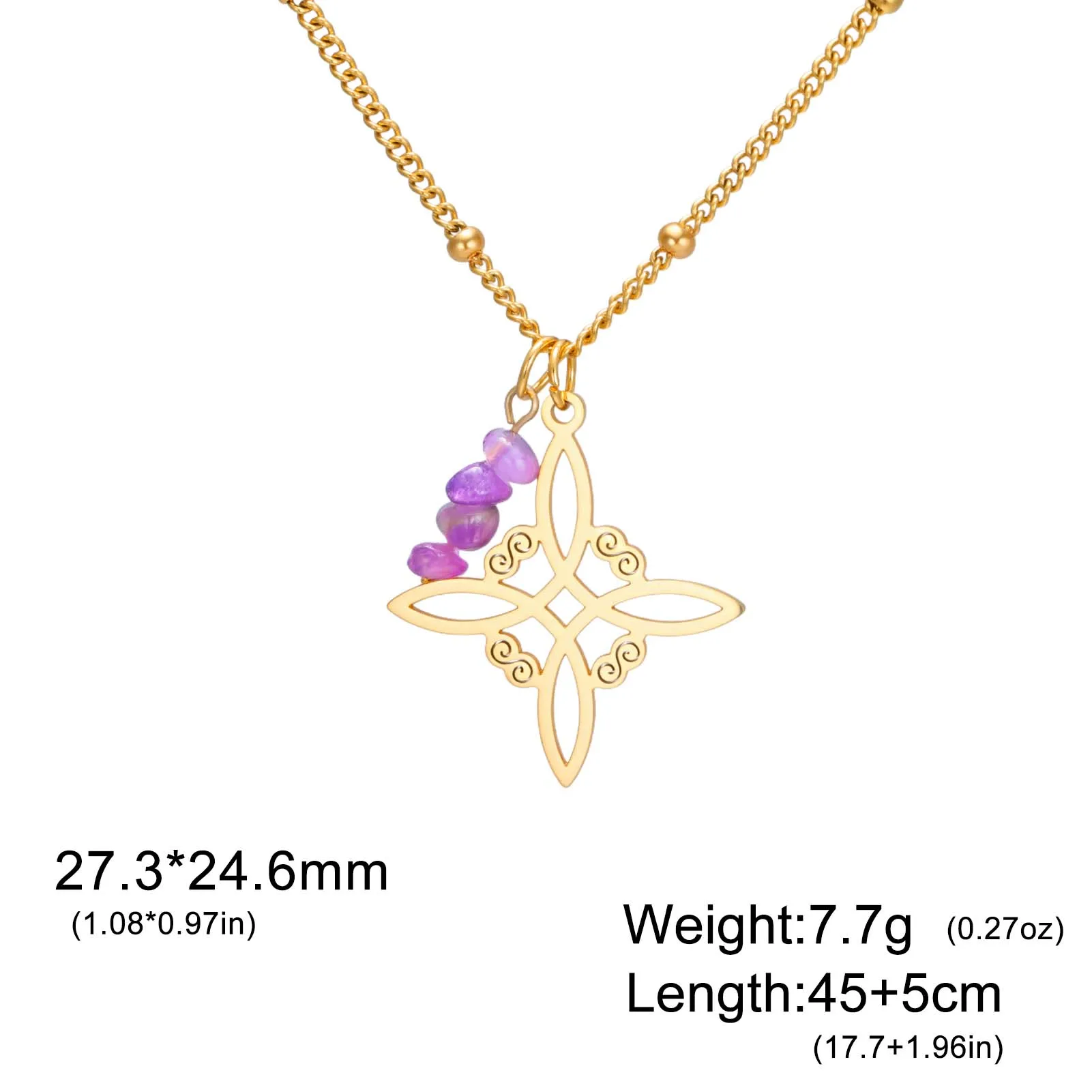 COOLTIME Shaman Knot Pendant with Amethyst Necklace Women's Stainless Steel Bead Chain Vintage Amulet Witchcraft Jewelry Gift