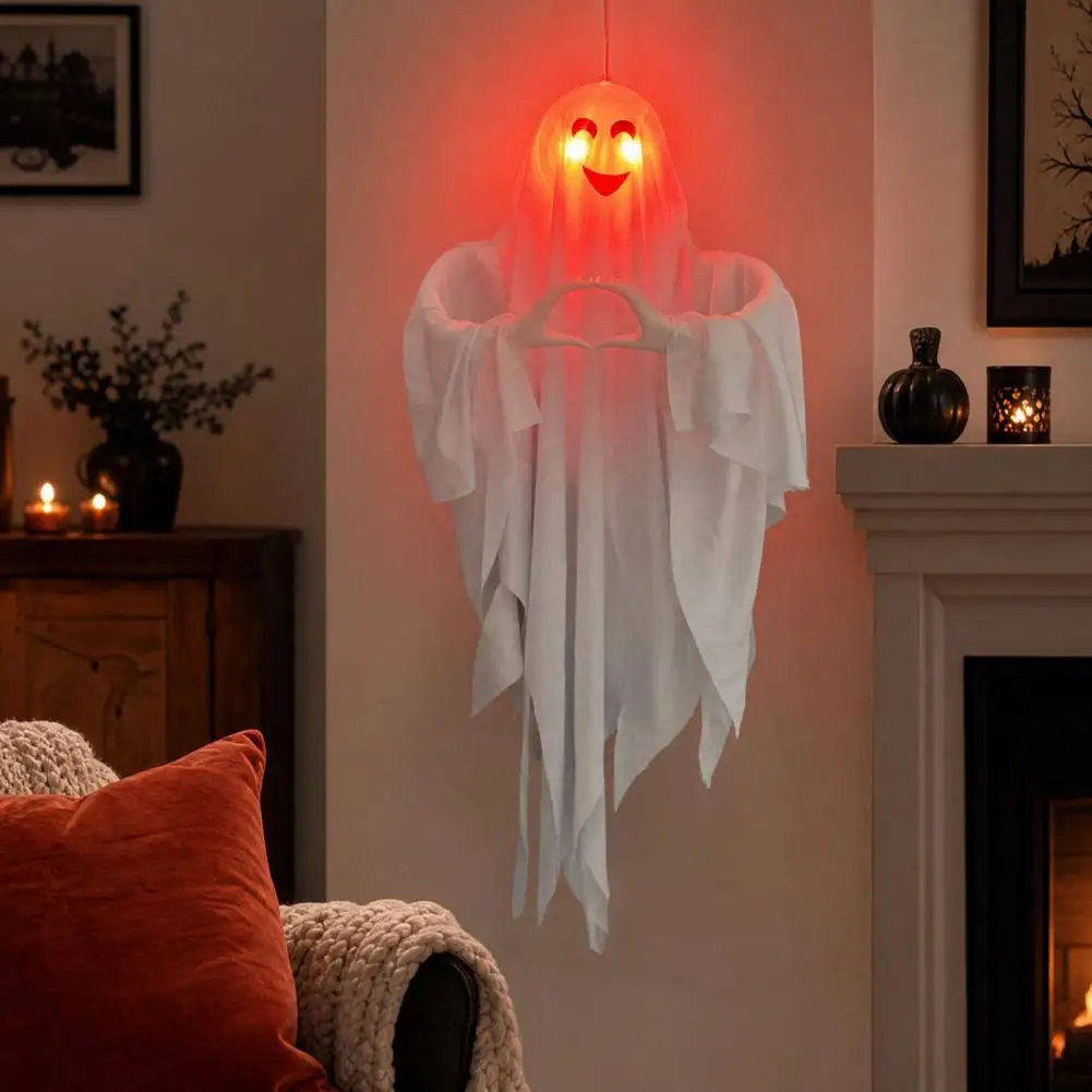 Outdoor Halloween Decoration Halloween Ghost Pendant with Eyes Heart Hand Gesture Cloaked Messenger Statue Outdoor for Haunted