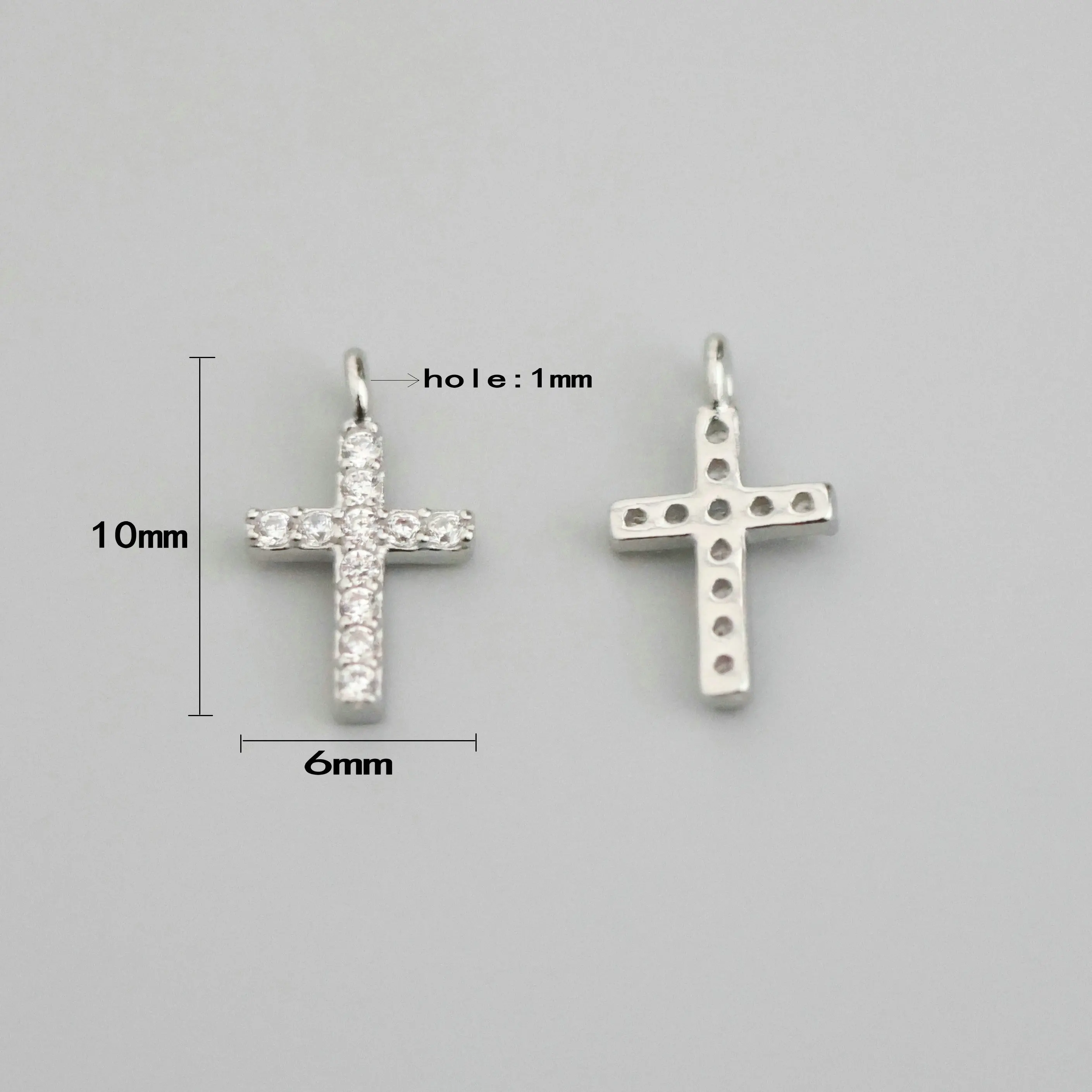 1pc 100% Solid 925 Sterling Silver Zircon Cross Charm Pendant for DIY Fine Jewelry Finding JQ0009