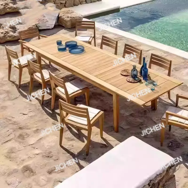 Mesas e cadeiras de teca ao ar livre pátio lazer ao ar livre villa jardim varanda ao ar livre combinação à prova dwaterproof água e protetor solar