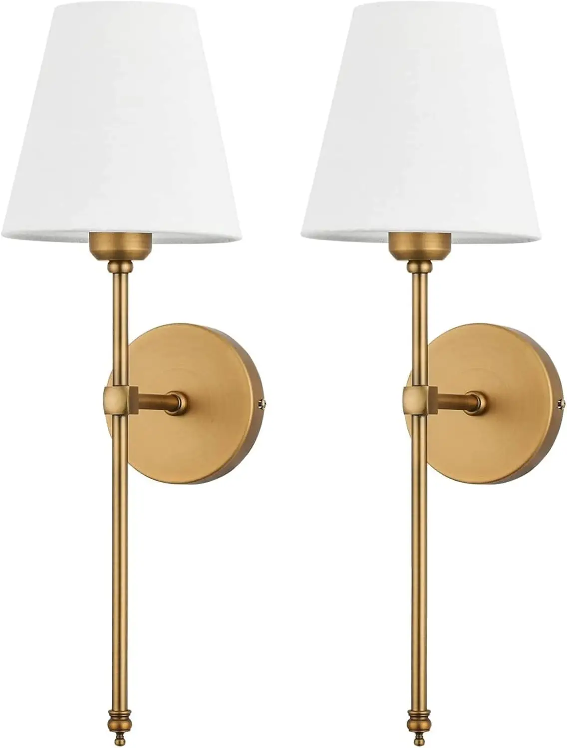 

Classic Brushed Brass Wall Sconces Set of 2, Hardwired with Fabric Shade for Bedroom Bathroom Living Room Kitchen Gold Lighting