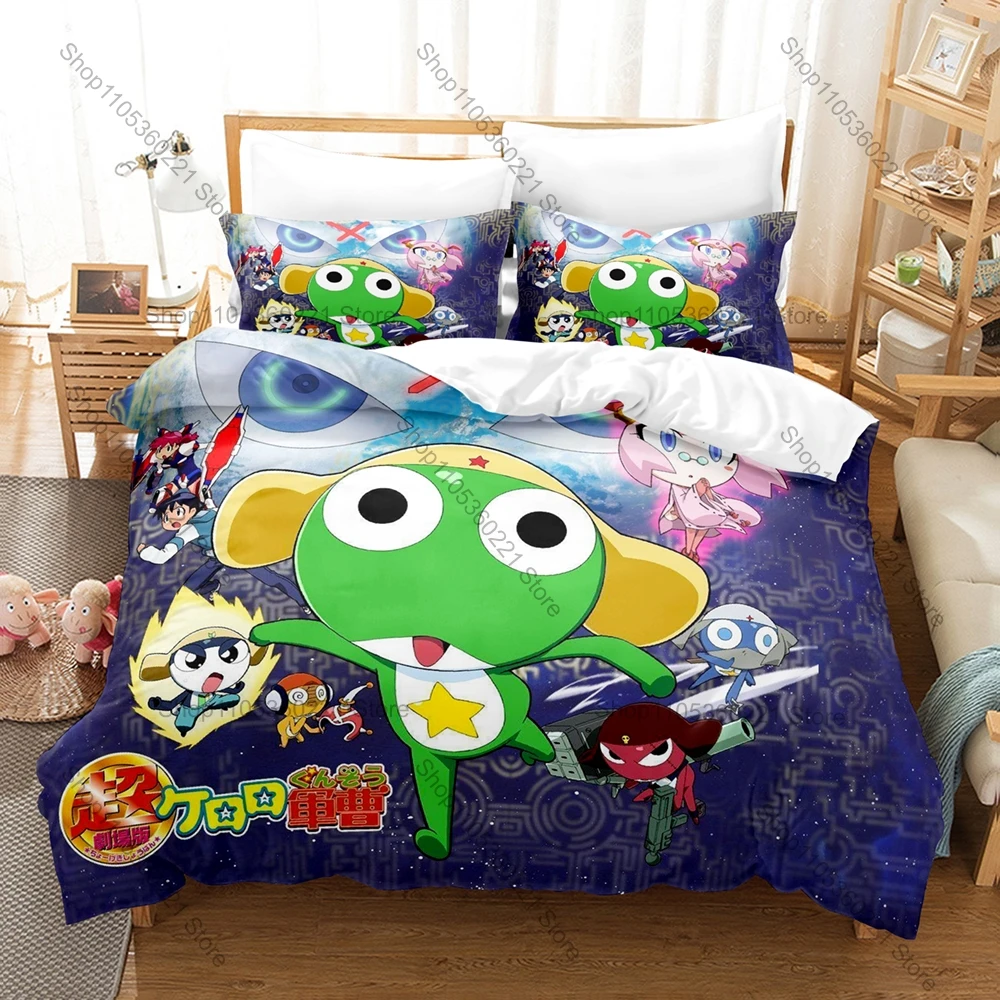 Cool Japanese Cartoon Sgt Frog Keroro Gunso Cute Alien Frog Platoon HD Print Bedding Set 1 Duvet Cover + 2 Pillowcases Soft Bed