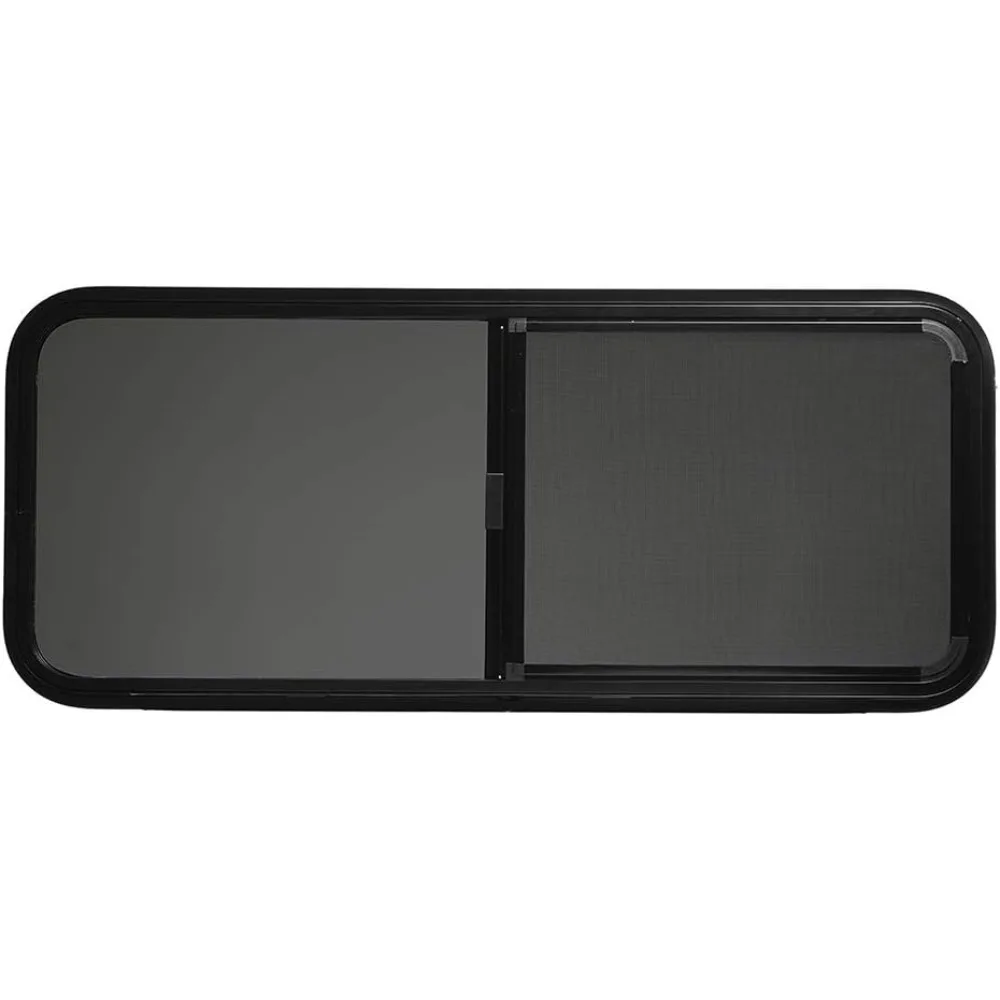 نافذة RV منزلقة أفقية 48 × 22 مع مجموعة أدوات التشذيب - أسود