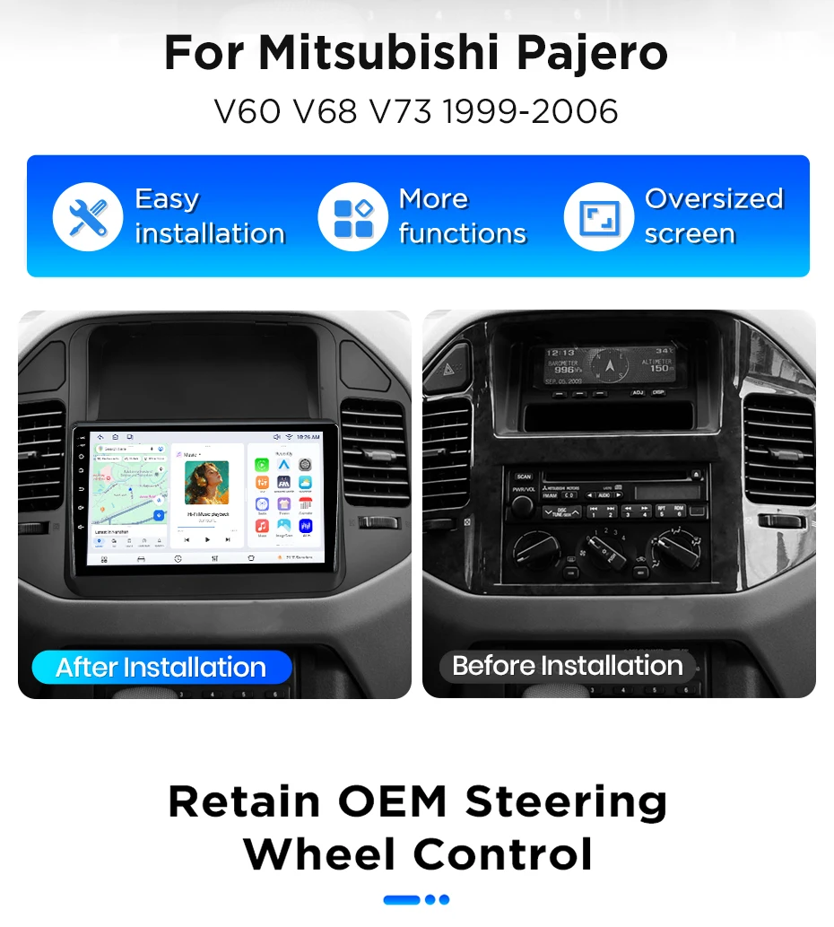 Junsun Android 15 Auto-Intelligenzsysteme für Mitsubishi Pajero 3 V60 V68 V73 1999-2006 AI Wireless CarPlay für Apple Auto 9" – Detail 3