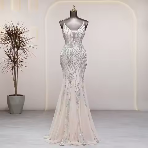 Sundress dress sequins silver evening dresses prom dress luxury wedding party dress formal occasion robes de soir&eacute;e Bride dress