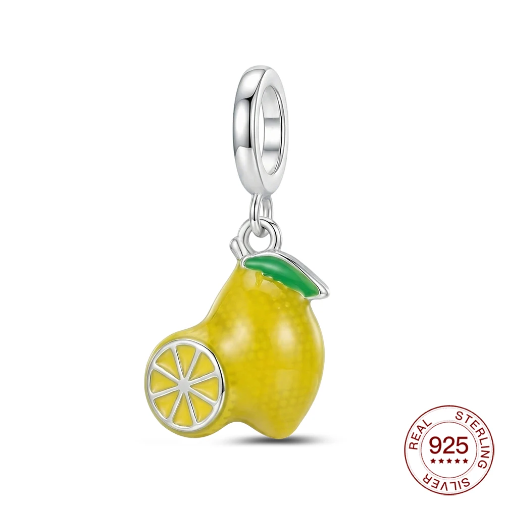 925 Sterling Silver Summer Charm Lemon Pendant Fit Bracelet Diy For Women Elegant Fashion Jewelry Graduation Travel Gifts