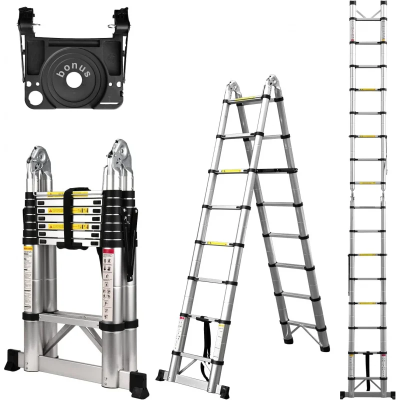 Scala di estensione compatta in alluminio, scala telescopica portatile per camper per viaggi in camper all'aperto Camper con piattaforma per attrezzi