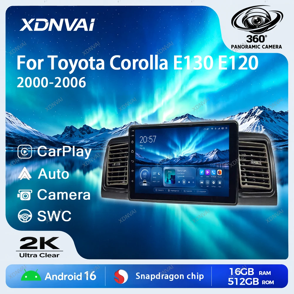 Android 16 Car Radio For Toyota Corolla E130 E120 2000-2006 Multimedia Video Player 5G WIFI DSP Head Unit Stereo GPS Navigation