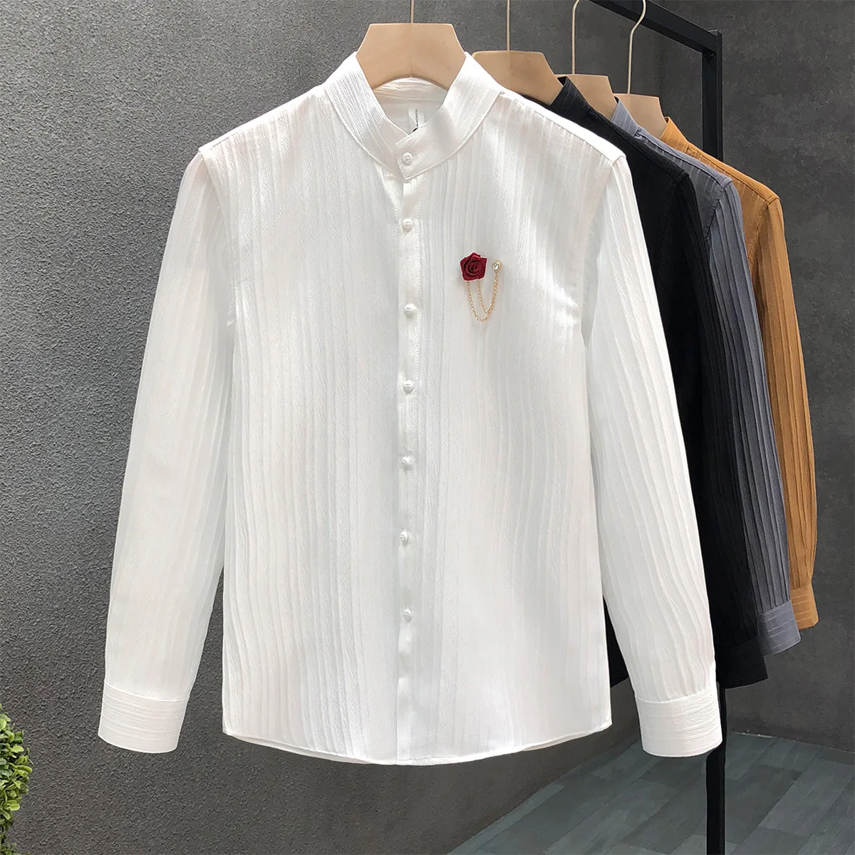 

2024 Long Sleeve Business Shirts Winged Collar Blouses Single Breasted Solid Evening Formal Office Shirts Wedding Tops M24