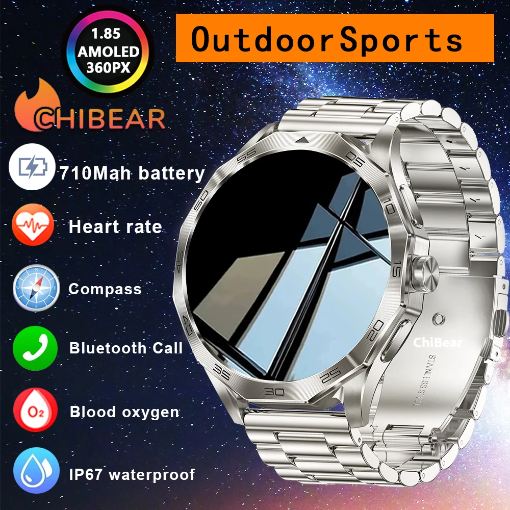 ChiBear Compass GPS Sports Smartwatch Men 710mAh Battery 1.85 Inch AMOLED Screen Bluetooth Call Smart Watch For Huawei GT4 Watch